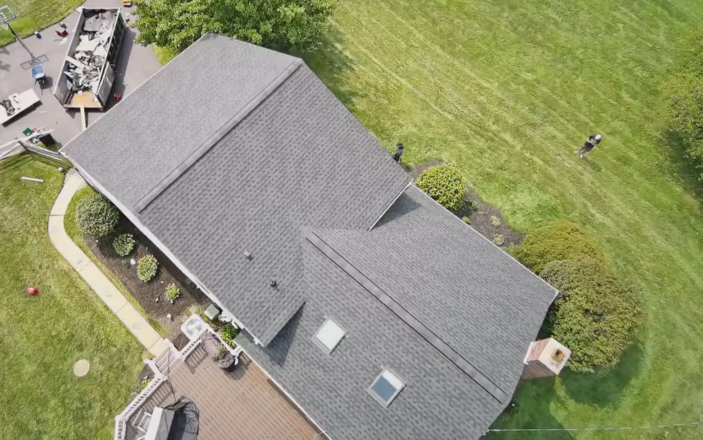 New architectural shingle roof, aerial view