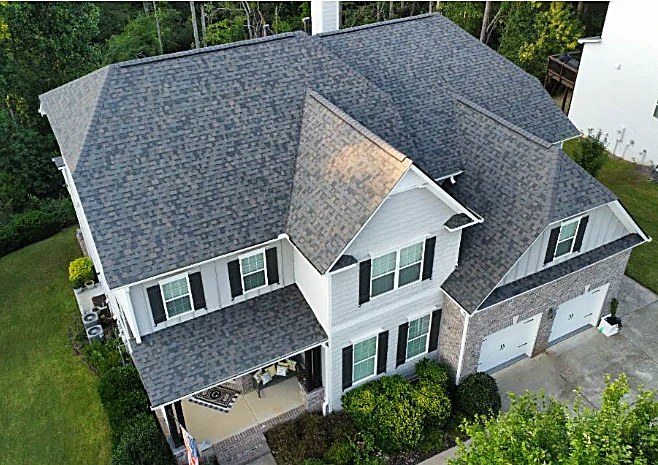 New architectural shingle roof on a two-story home
